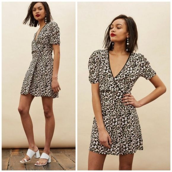 TopShop Dresses & Skirts - NWT Topshop Leopard Puff Sleeve Wrap Mini Dress